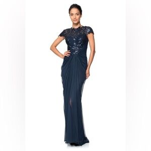 Tadashi Shoji Paillette Lace and Tulle Gown Blue / Navy Size 0